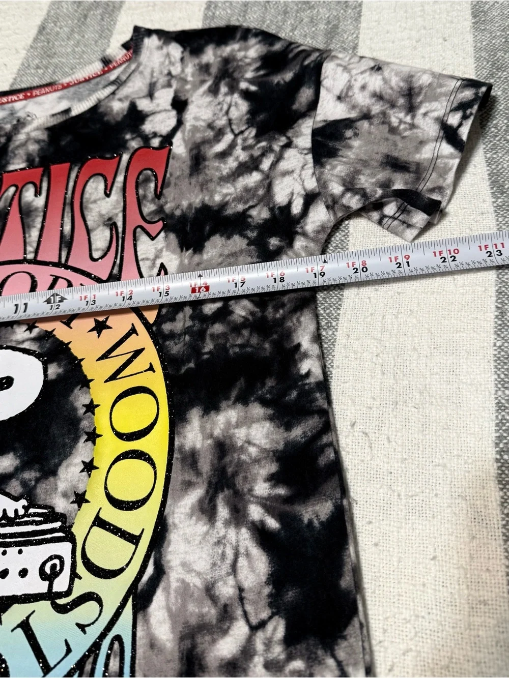 Justice Snoopy SZ 12/14 Black & White Tie-dye Short Sleeve Tee Cotton Peanuts